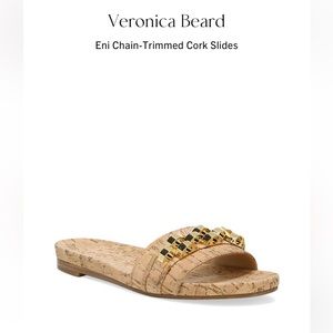Veronica Beard Eni Chain-Trimmed Cork Slides 6.5 New